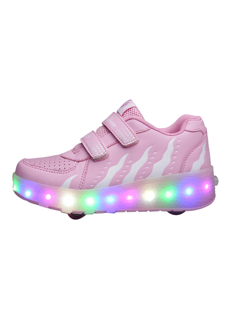 LED Flashing Wheeled Low Top Sneakers Pink - Image 1